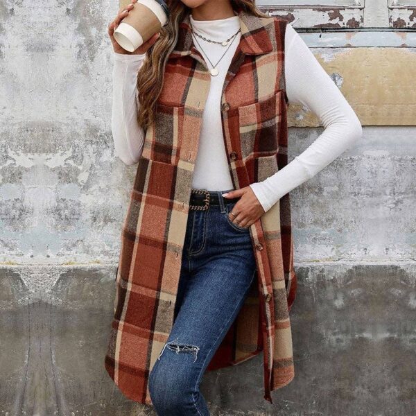 Sleeveless Plaid Vest With Lapel