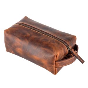 Genuine Leather Unisex Dopp Kit - Rustic Tan