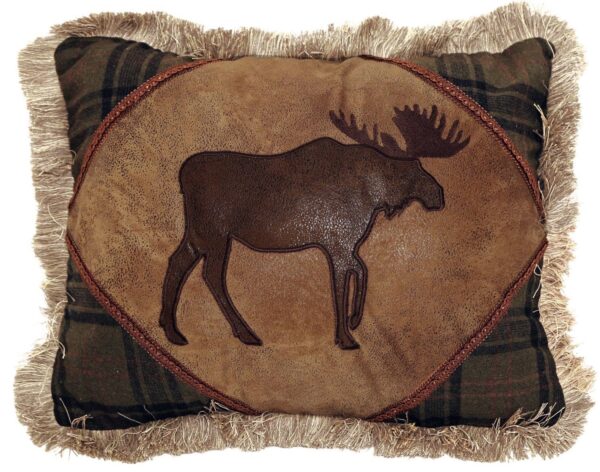 Moose Plaid Faux Leather Pillow